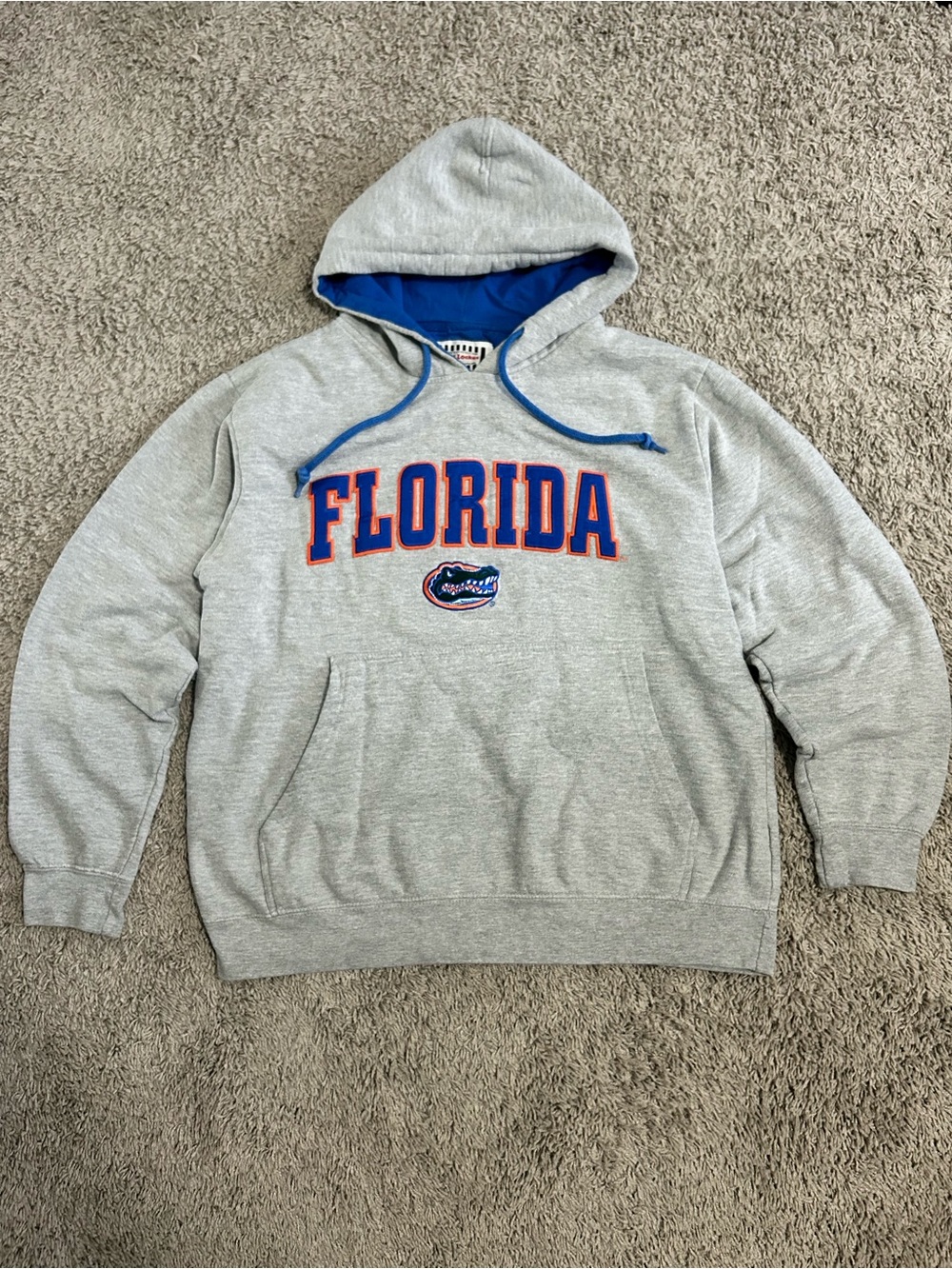 Florida Embroidered Gray Hoodie Sweatshirt with Blue Accent